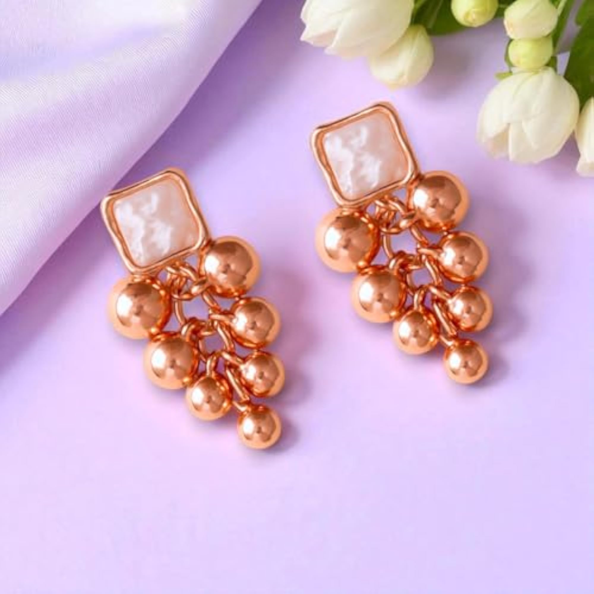 Contemporary Drop Earrings with Metallic Beads, Stylish Accessories